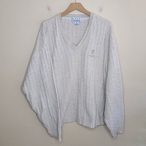 Vintage Gear For Sports | Beige Basketweave Knit V-Neck Sweater Size Large